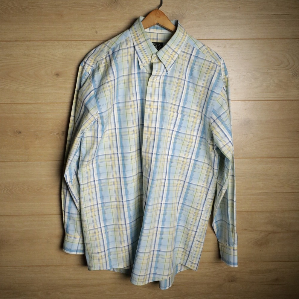 JOS A BANK Traveler's Collection Mens Plaid Long Sleeve Button Down Shirt Size M